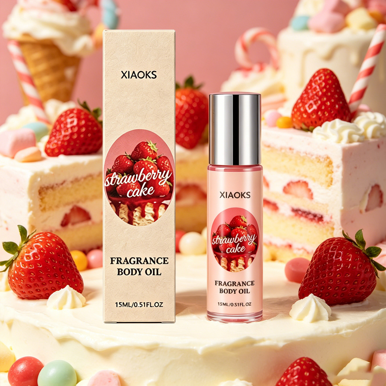 Perfume Fragrance Bottle - 1 fles Strawberry Cake Sweet Roll-On